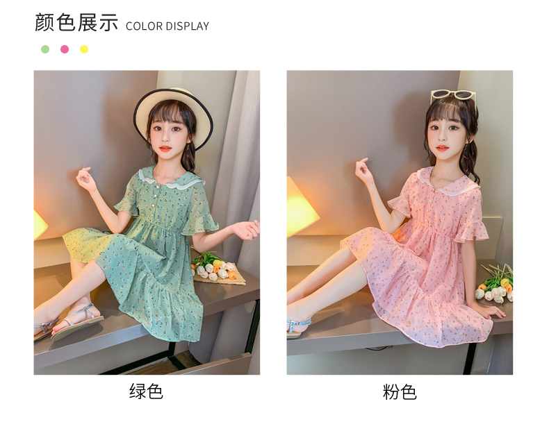 2021 Summer New Girl Princess Dress Medium and Big Children Doll Collar Chiffon Dress Internet Celebrity Summer Dress