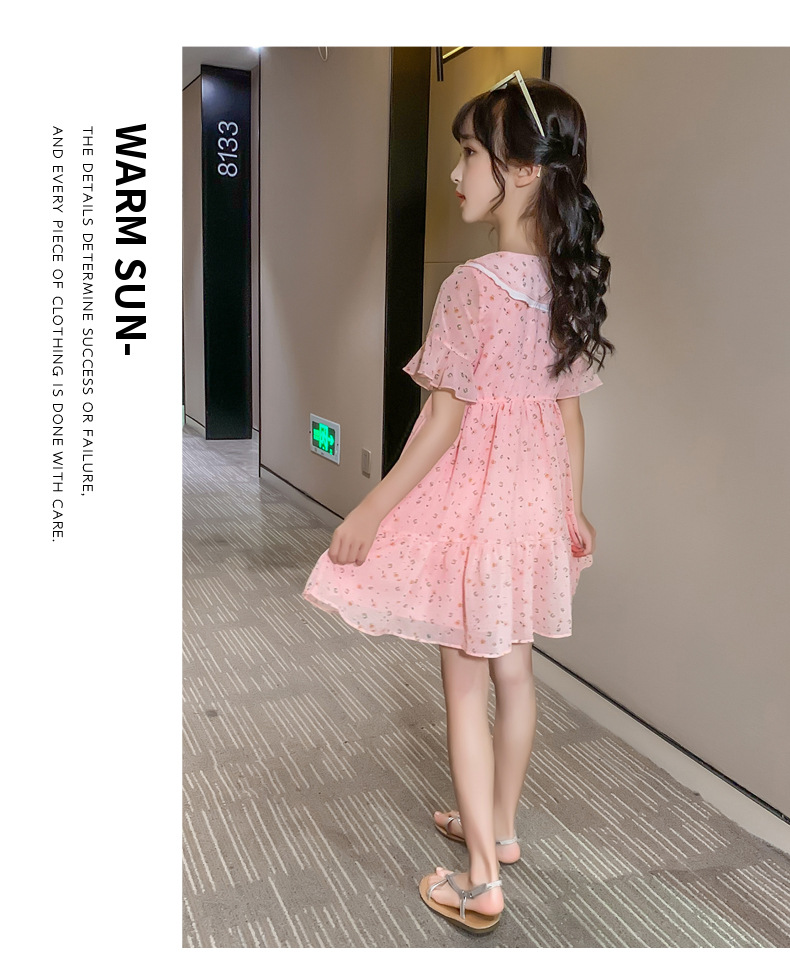 2021 Summer New Girl Princess Dress Medium and Big Children Doll Collar Chiffon Dress Internet Celebrity Summer Dress