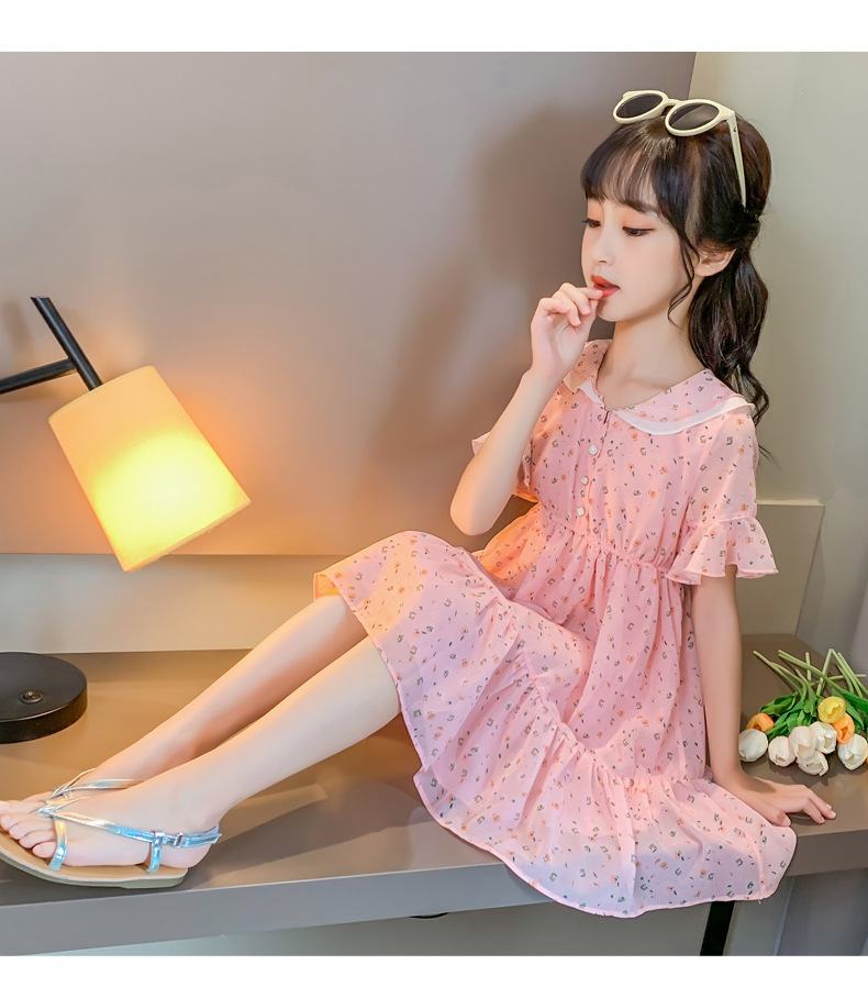 2021 Summer New Girl Princess Dress Medium and Big Children Doll Collar Chiffon Dress Internet Celebrity Summer Dress