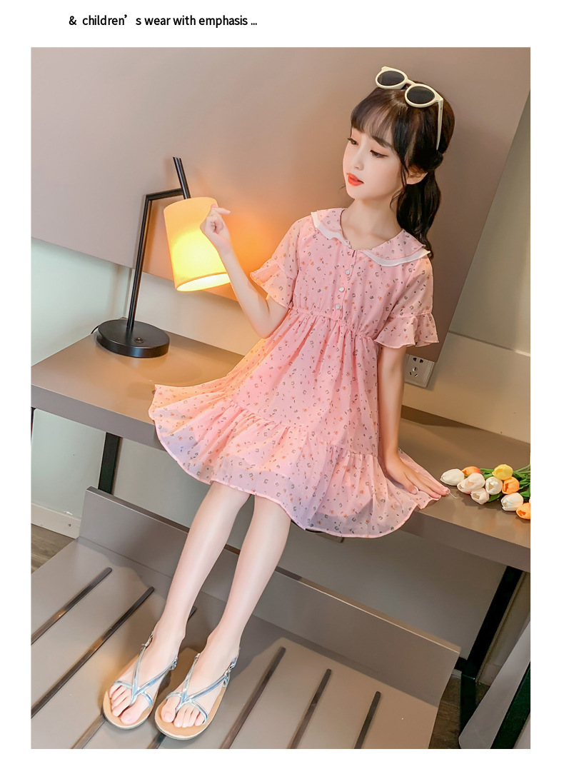 2021 Summer New Girl Princess Dress Medium and Big Children Doll Collar Chiffon Dress Internet Celebrity Summer Dress