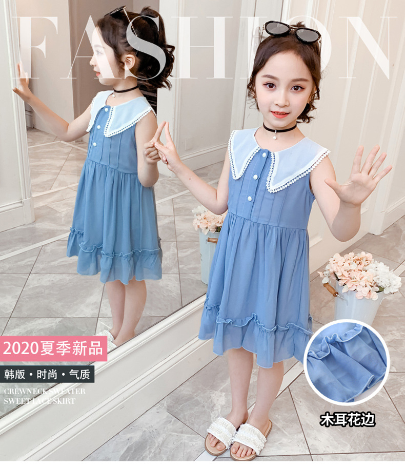 2021 Summer New Girl Princess Dress Medium and Big Children Doll Collar Chiffon Dress Internet Celebrity Summer Dress