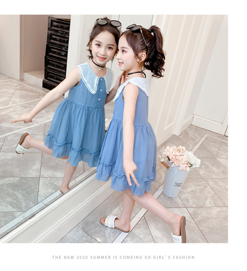2021 Summer New Girl Princess Dress Medium and Big Children Doll Collar Chiffon Dress Internet Celebrity Summer Dress