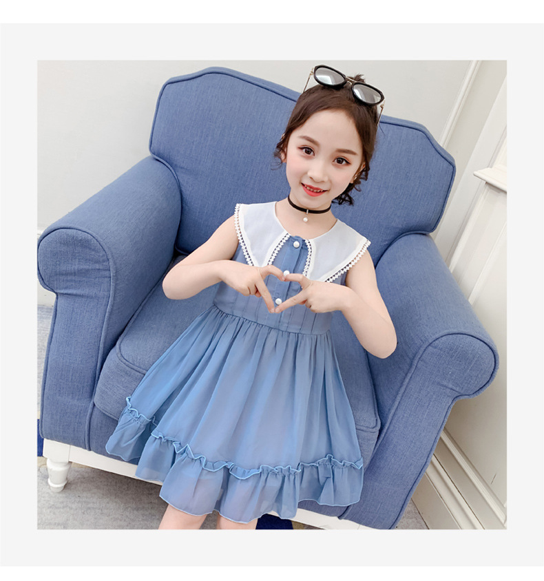 2021 Summer New Girl Princess Dress Medium and Big Children Doll Collar Chiffon Dress Internet Celebrity Summer Dress