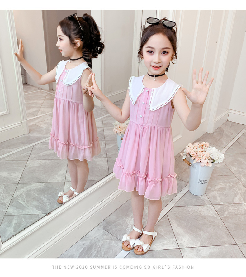 2021 Summer New Girl Princess Dress Medium and Big Children Doll Collar Chiffon Dress Internet Celebrity Summer Dress