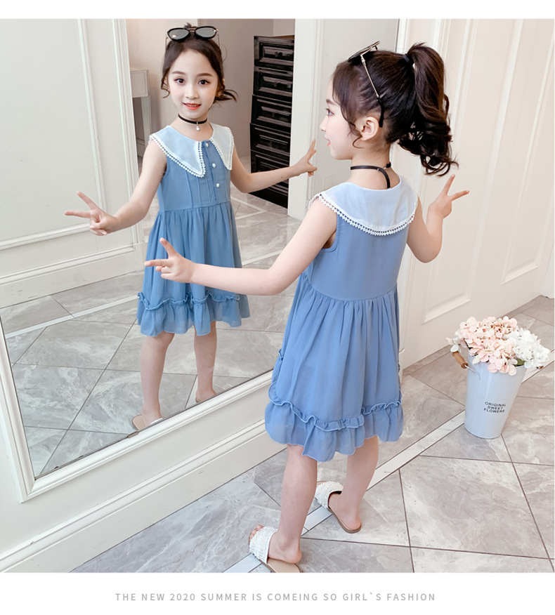 2021 Summer New Girl Princess Dress Medium and Big Children Doll Collar Chiffon Dress Internet Celebrity Summer Dress