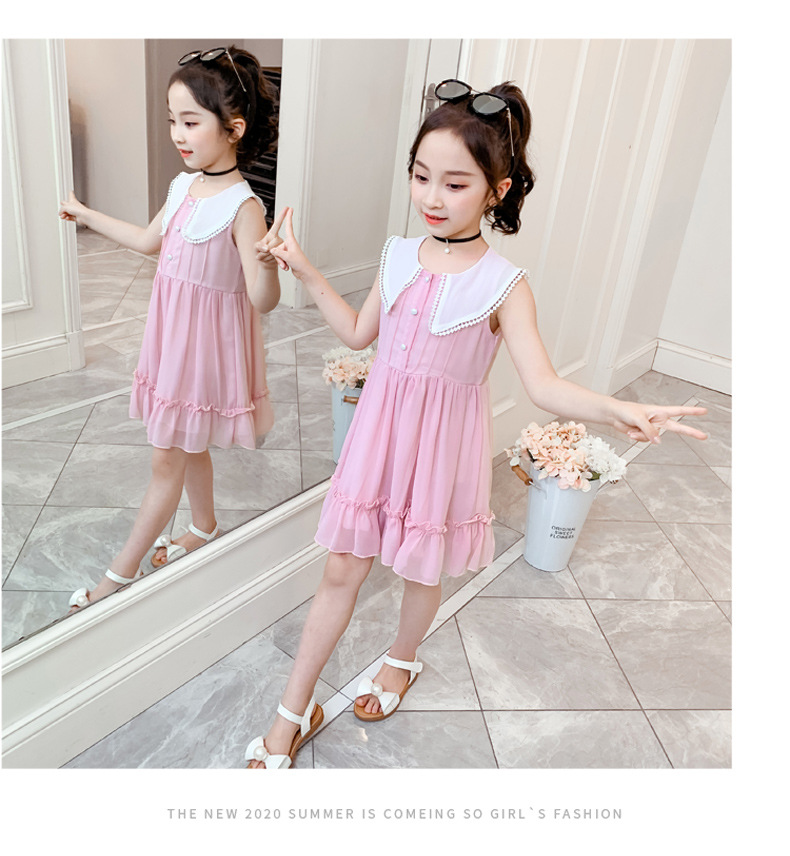 2021 Summer New Girl Princess Dress Medium and Big Children Doll Collar Chiffon Dress Internet Celebrity Summer Dress