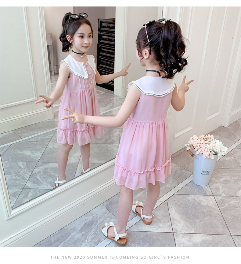 2021 Summer New Girl Princess Dress Medium and Big Children Doll Collar Chiffon Dress Internet Celebrity Summer Dress