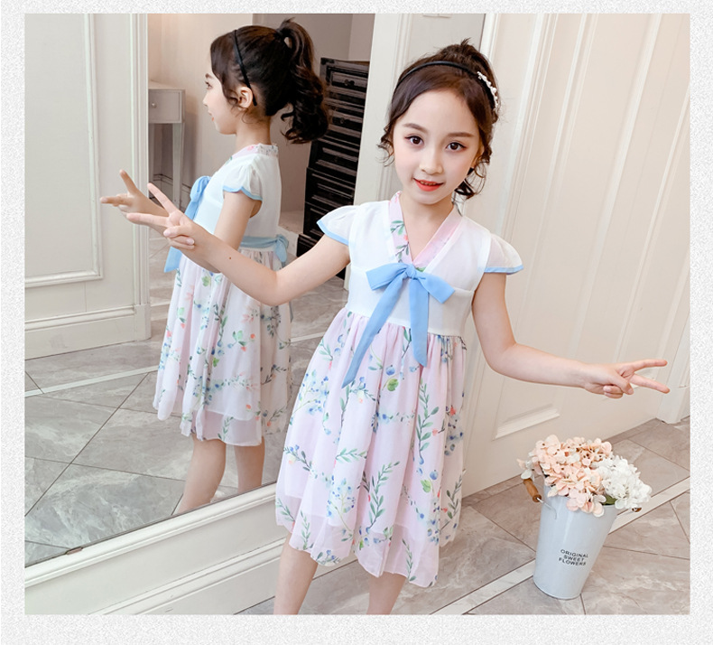 2021 Summer New Girl Princess Dress Medium and Big Children Doll Collar Chiffon Dress Internet Celebrity Summer Dress
