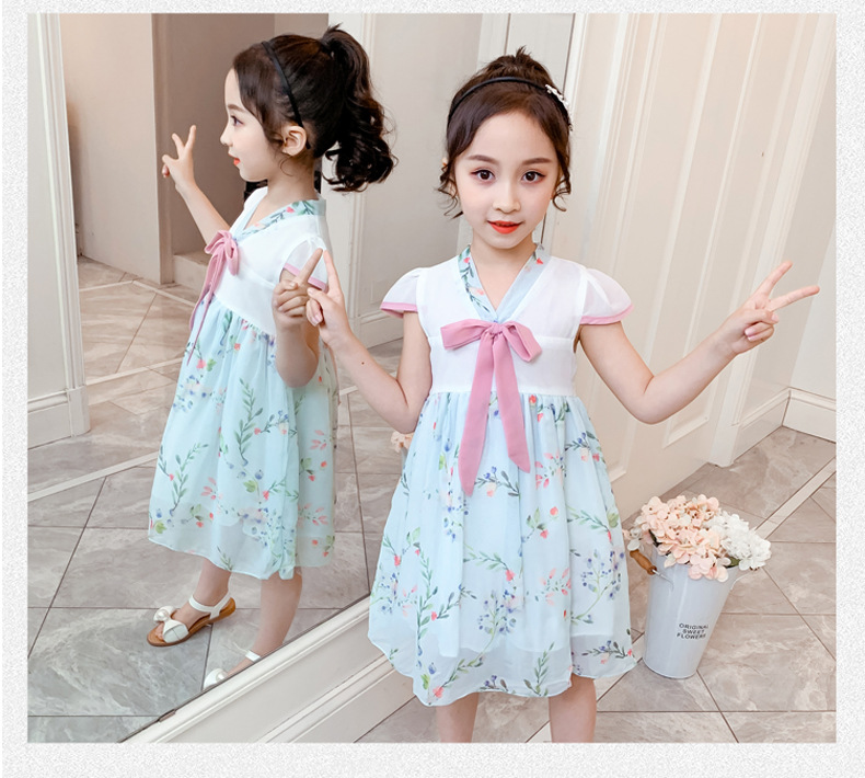 2021 Summer New Girl Princess Dress Medium and Big Children Doll Collar Chiffon Dress Internet Celebrity Summer Dress