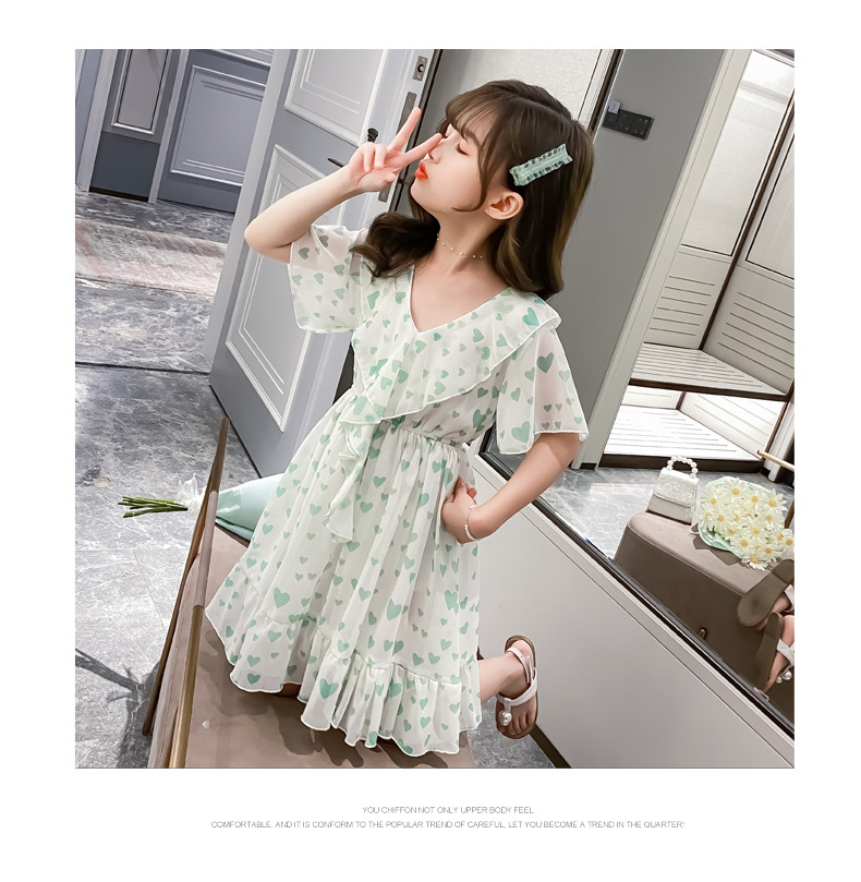 2021 Summer New Girl Princess Dress Medium and Big Children Doll Collar Chiffon Dress Internet Celebrity Summer Dress