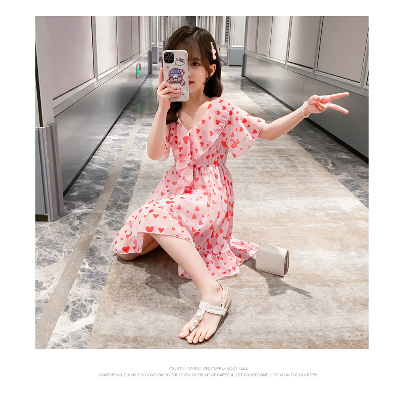 2021 Summer New Girl Princess Dress Medium and Big Children Doll Collar Chiffon Dress Internet Celebrity Summer Dress