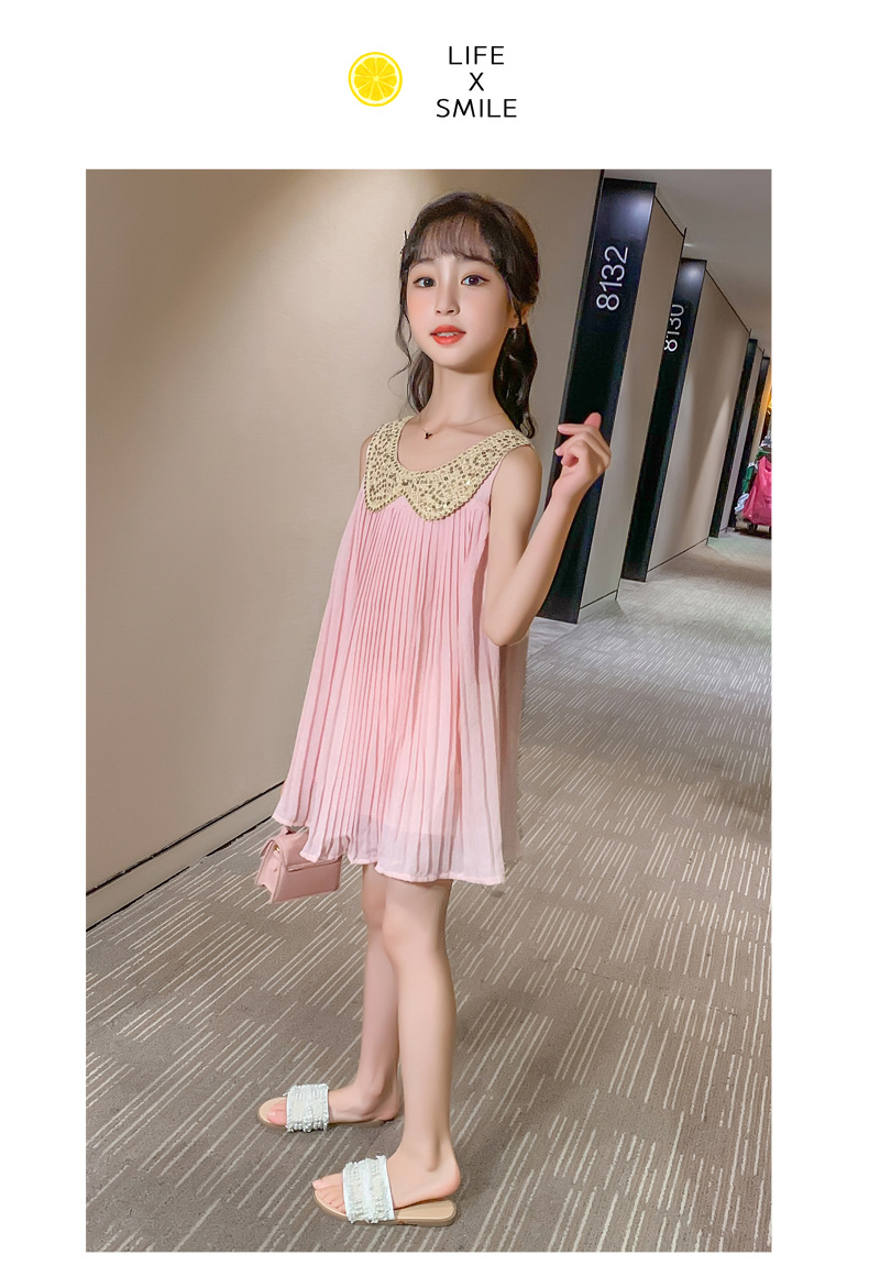 2021 Summer New Girl Princess Dress Medium and Big Children Doll Collar Chiffon Dress Internet Celebrity Summer Dress