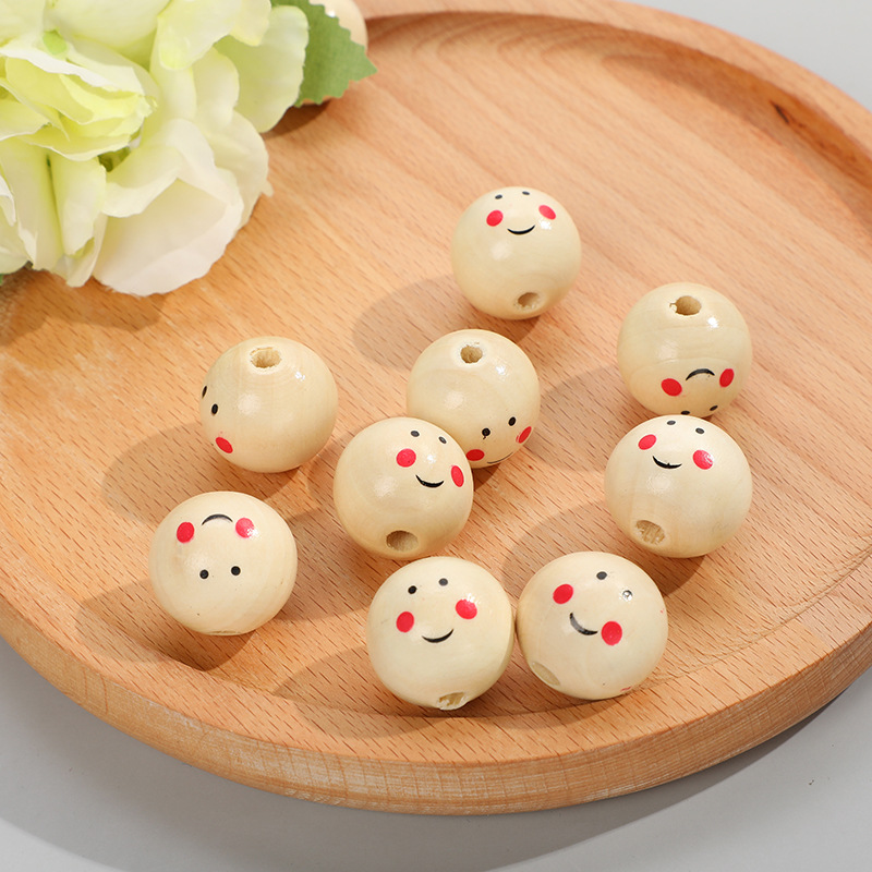 DIY Children&#039;s Ornaments Accessories Wood Color Smiley Face Wooden Bead Men and Women Doll Head Wood Bead Accessories