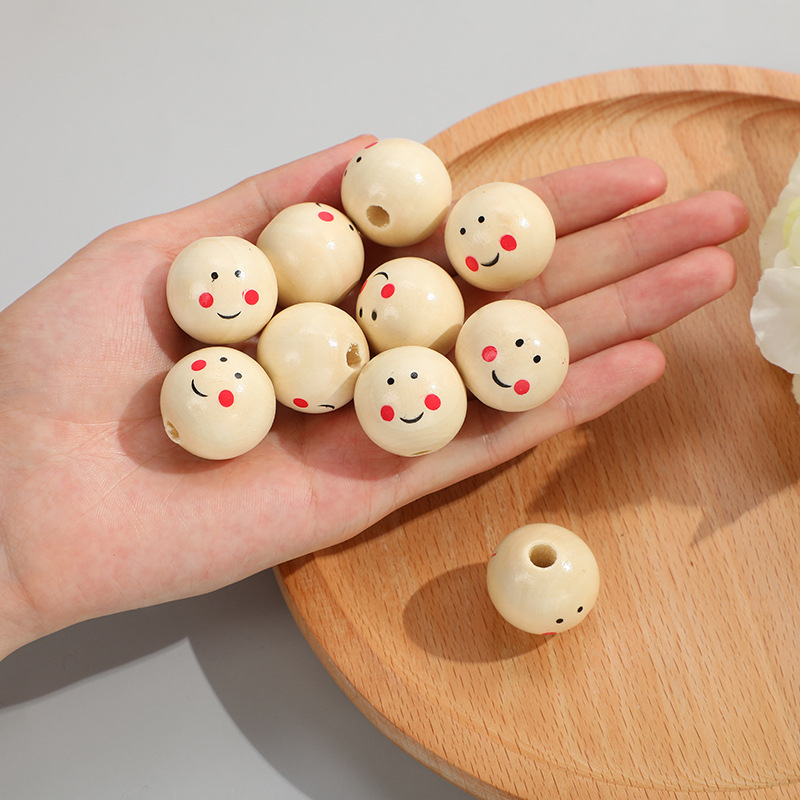 DIY Children&#039;s Ornaments Accessories Wood Color Smiley Face Wooden Bead Men and Women Doll Head Wood Bead Accessories