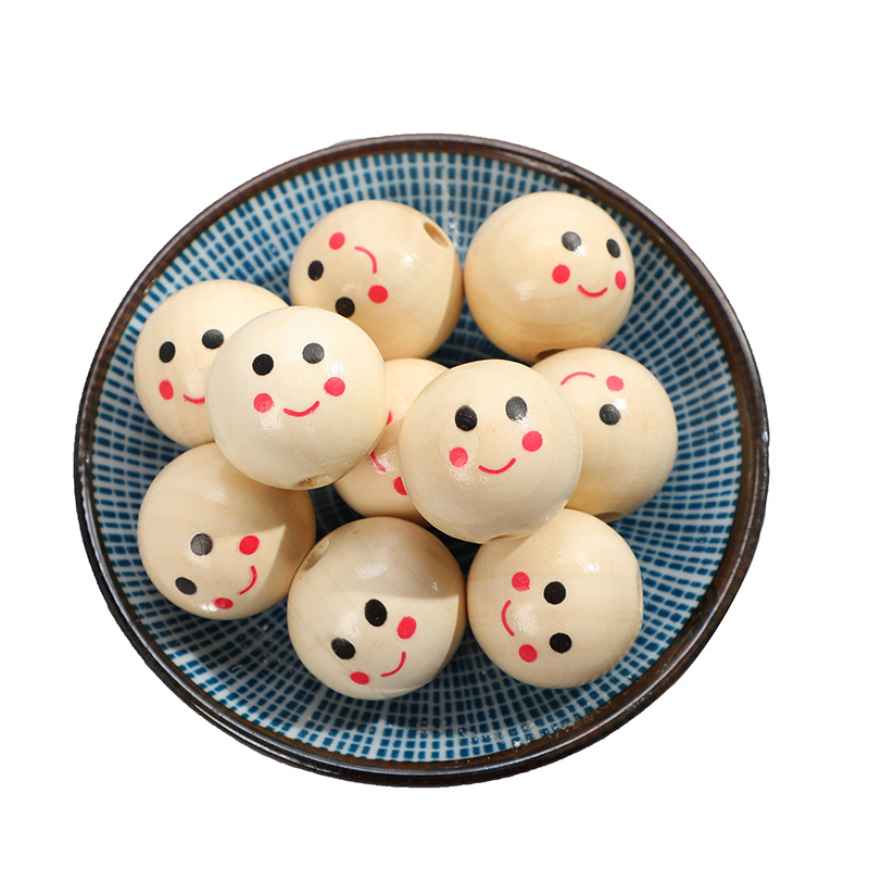 DIY Children&#039;s Ornaments Accessories Wood Color Smiley Face Wooden Bead Men and Women Doll Head Wood Bead Accessories