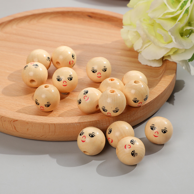 DIY Children&#039;s Ornaments Accessories Wood Color Smiley Face Wooden Bead Men and Women Doll Head Wood Bead Accessories