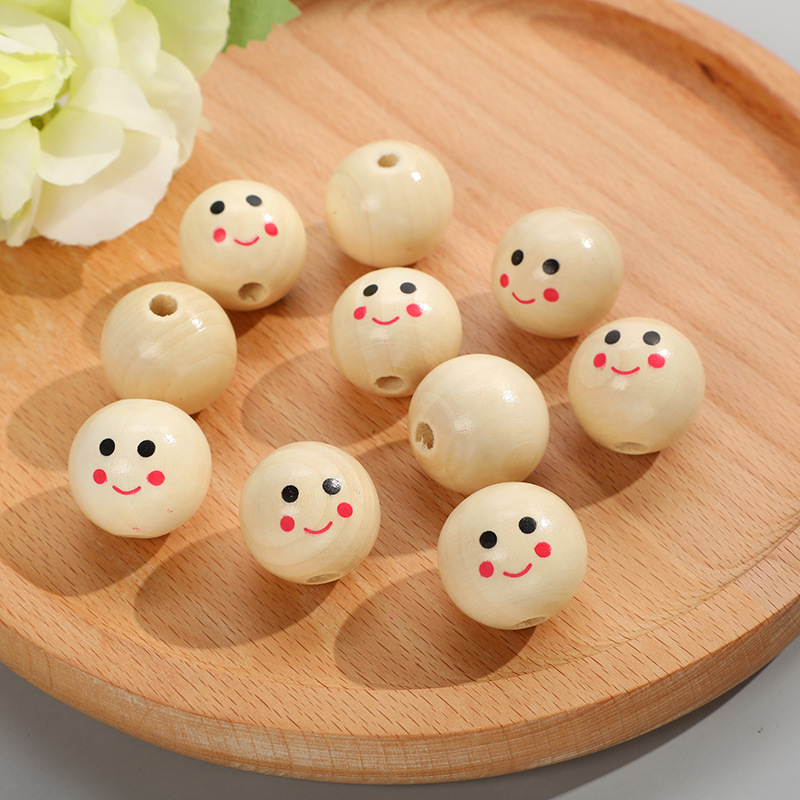 DIY Children&#039;s Ornaments Accessories Wood Color Smiley Face Wooden Bead Men and Women Doll Head Wood Bead Accessories