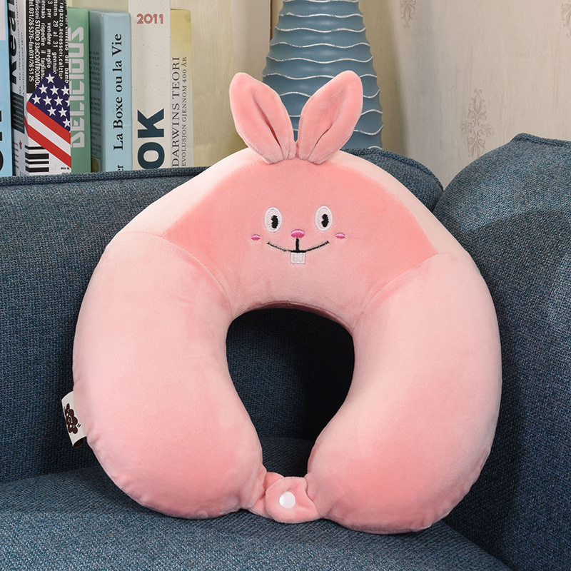 Creative Memory Foam U-Shaped Pillow Cartoon Animal Expression Travel Pillow Crystal Velvet Slow Rebound Buckle Neck Pillow