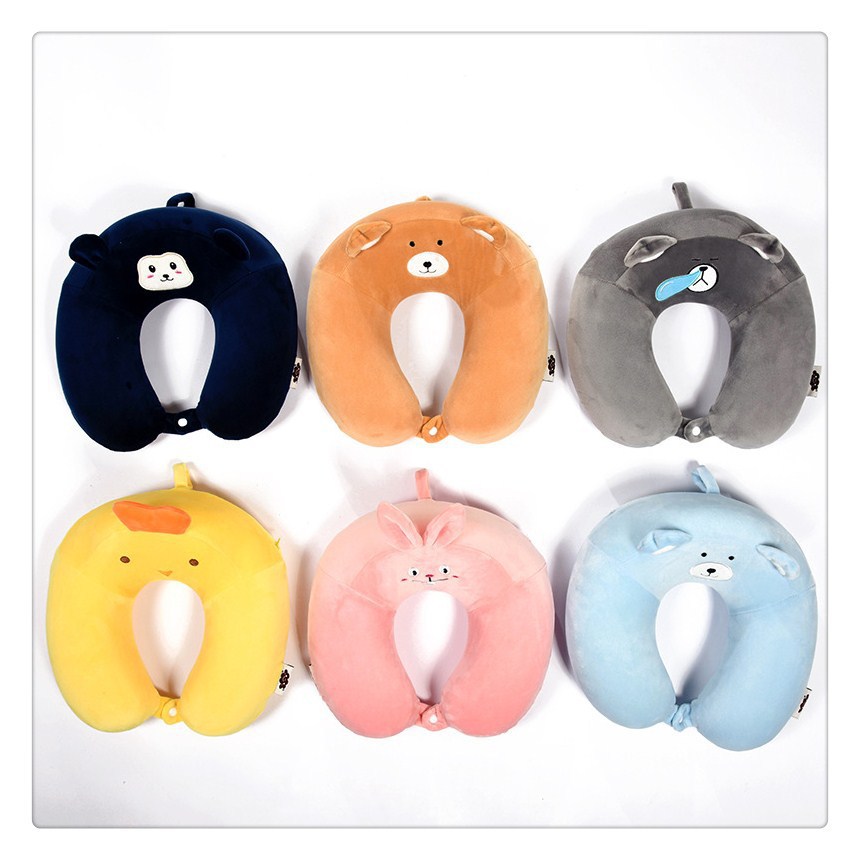 Creative Memory Foam U-Shaped Pillow Cartoon Animal Expression Travel Pillow Crystal Velvet Slow Rebound Buckle Neck Pillow