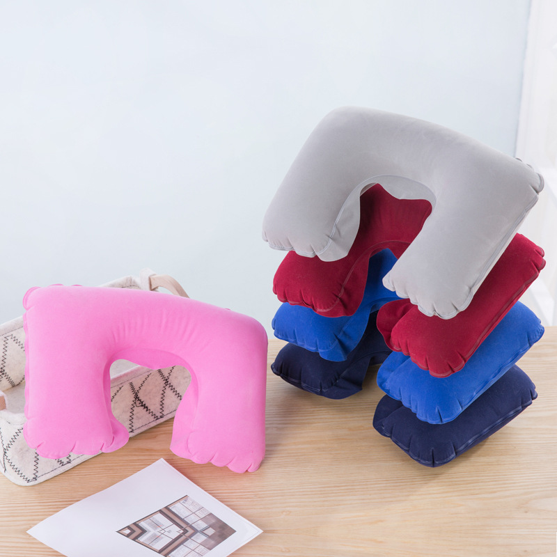 Supply Inflatable Travel Pillow U-Shape Pillow Neck Pillow PVC Flocking Inflatable Pillow PVC Flocking Inflatable Pillow