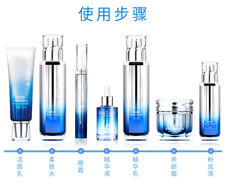 Wholesale Blue Copper Peptide Skin Care Cosmetics Set Autumn and Winter Moisturizing and Nourishing Brightening Skin Color Toner and Lotion Eye Cream Set