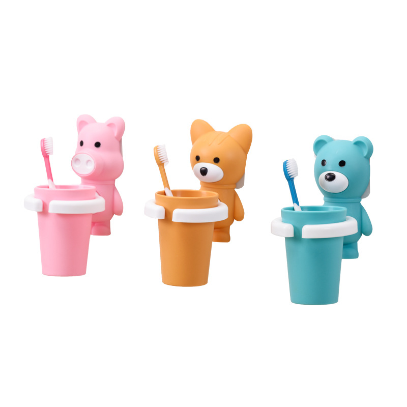 Children&#039;s Toothbrush Cup Cartoon Creative Toothbrush Set Set Baby Teeth Brushing Cup with Suction Cup Hanging Toothbrush Holder