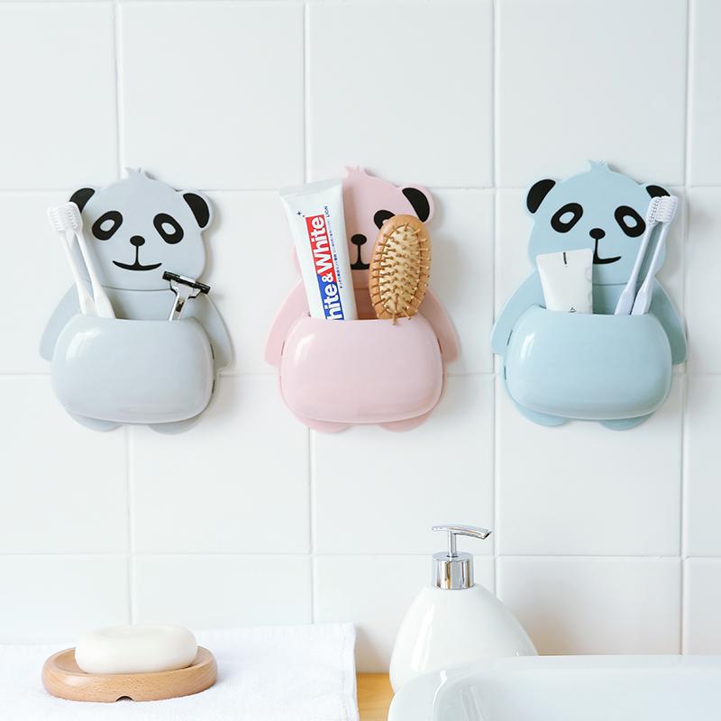 Cartoon Panda Toothbrush Holder Bathroom Suction Cup Punch-Free Children&#039;s Toothbrush Storage Rack Toothpaste Holder