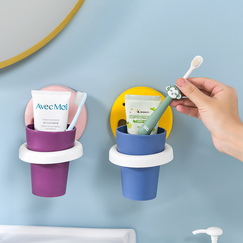 Children&#039;s Toothbrush Cup Storage Rack Punch-Free Cute Baby Tooth-Cleaners Shelf Bathroom Wall-Mounted Washing Cup Toothbrush Holder