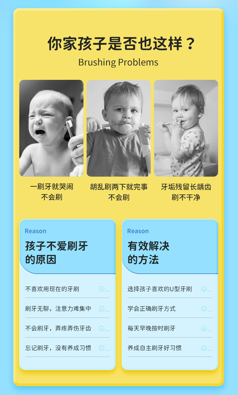 New Manual Children's U-Shaped Toothbrush Silicone Toothbrush Baby in the Mouth Oral Cleaning Manual U-Shaped Children's Toothbrush