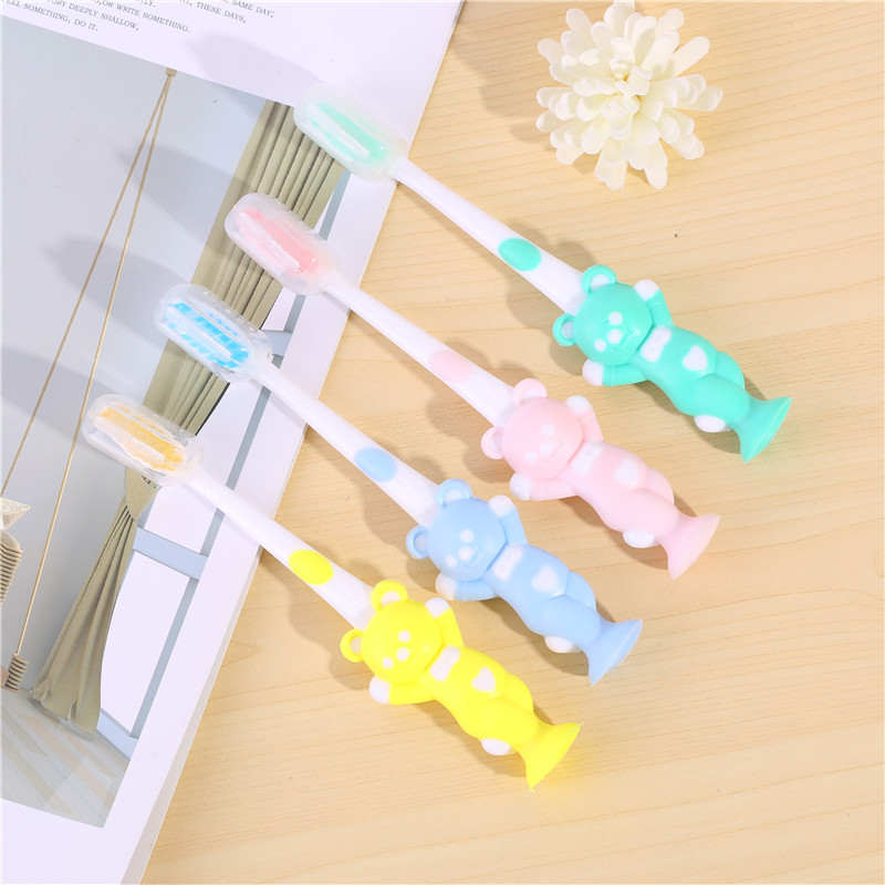 Japanese lovely cartoon 4 small rabbit bear soft bristle children &#039;s toothbrush with suction cup baby toothbrush