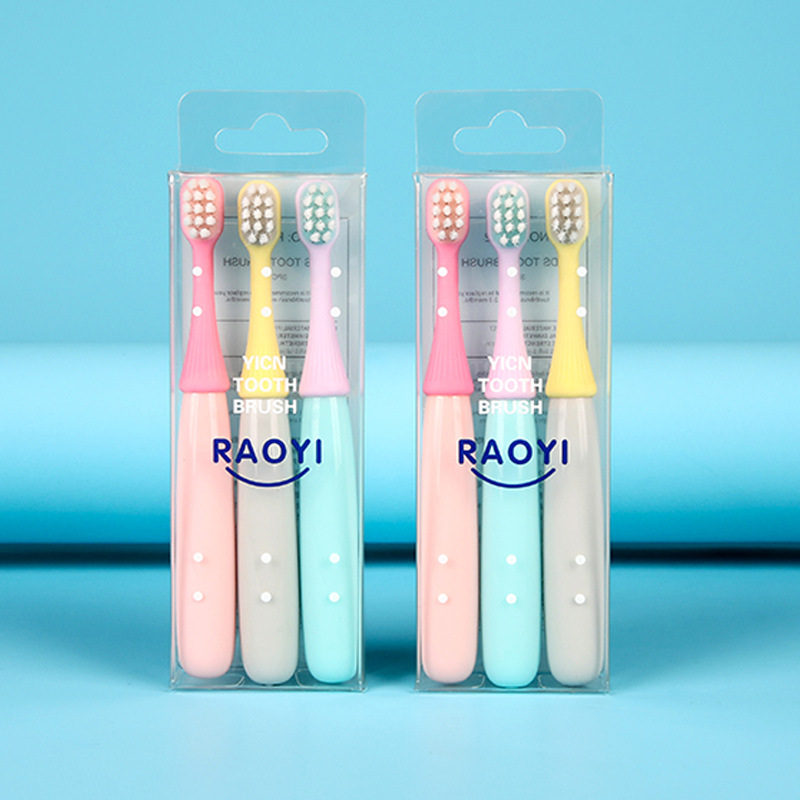 Children&#039;s Toothbrush 3 PCs 3-5 Years Old Small Mushroom Silicone Bruch Head Cartoon Baby Ultra-Fine Soft-Bristle Toothbrush Factory Wholesale