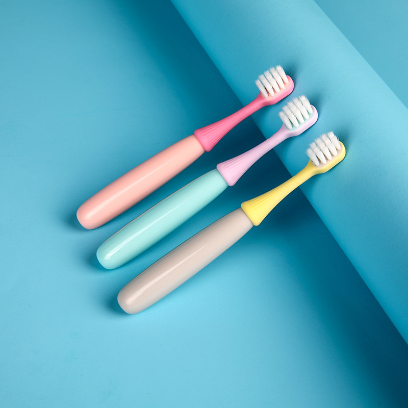 Children&#039;s Toothbrush 3 PCs 3-5 Years Old Small Mushroom Silicone Bruch Head Cartoon Baby Ultra-Fine Soft-Bristle Toothbrush Factory Wholesale