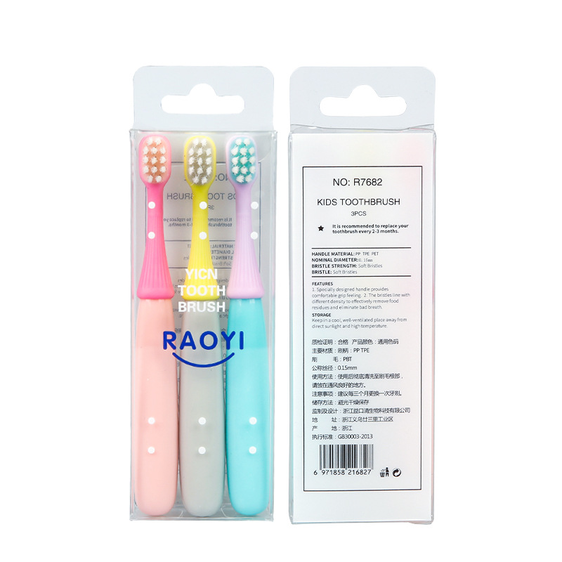 Children&#039;s Toothbrush 3 PCs 3-5 Years Old Small Mushroom Silicone Bruch Head Cartoon Baby Ultra-Fine Soft-Bristle Toothbrush Factory Wholesale