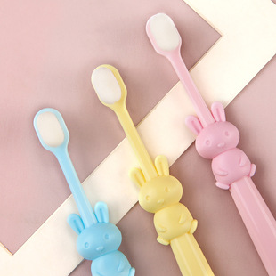 Children's Toothbrush 3 PCs 3-5 Years Old Small Mushroom Silicone Bruch Head Cartoon Baby Ultra-Fine Soft-Bristle Toothbrush Factory Wholesale