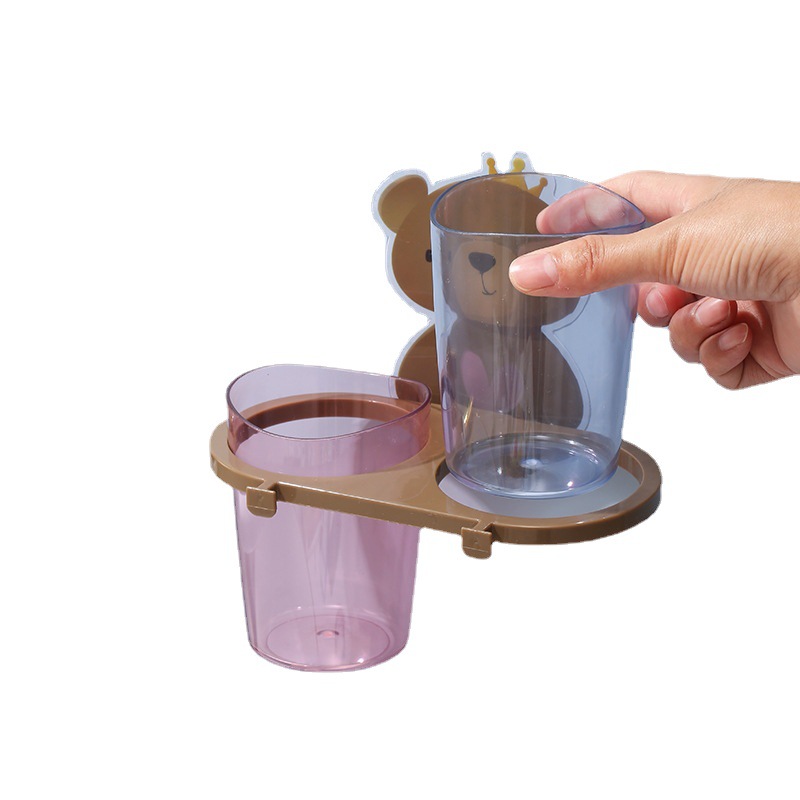 Punch-Free Bear Toothbrush Cup Holder Creative Wall-Mounted Children&#039;s Washing Cup Storage Tooth-Cleaners Gargle