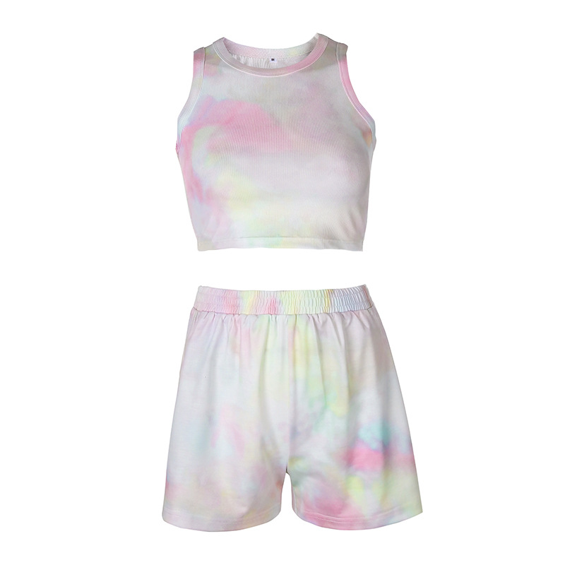 Summer 2020 Aliexpress New Women&#039;s fashion versatile tie-dye slimming Slimming crop vest shorts hair