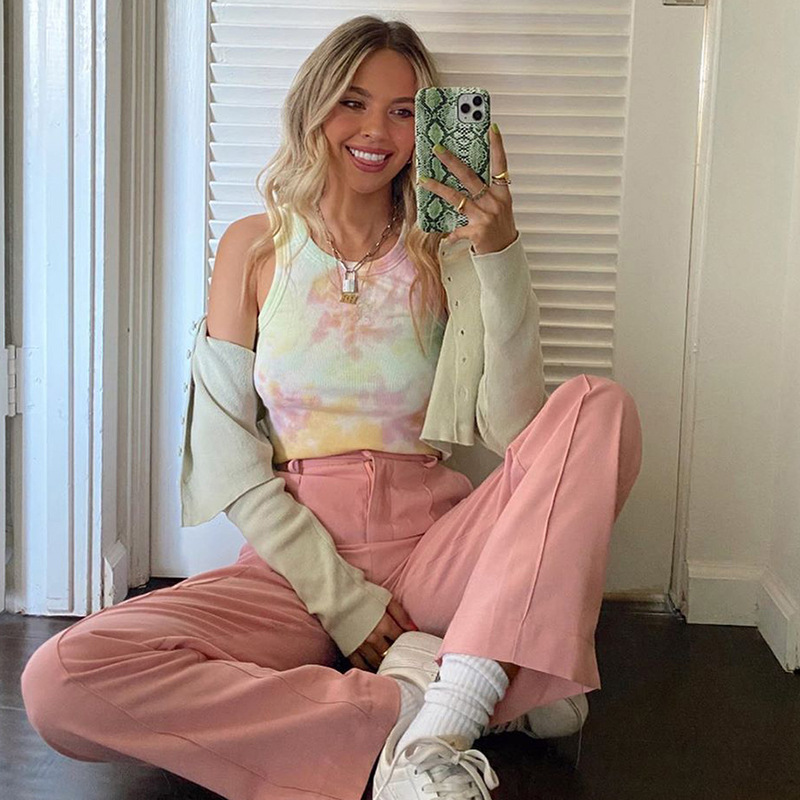 Summer 2020 Aliexpress New Women&#039;s fashion versatile tie-dye slimming Slimming crop vest shorts hair