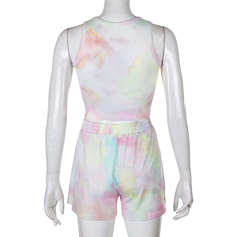 Summer 2020 Aliexpress New Women's fashion versatile tie-dye slimming Slimming crop vest shorts hair