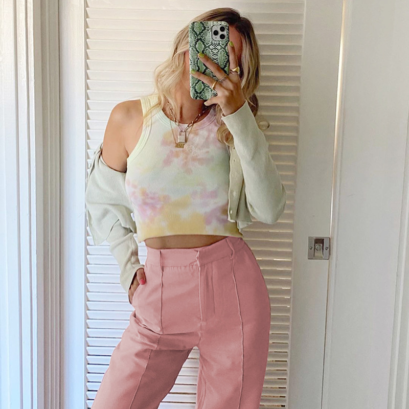 Summer 2020 Aliexpress New Women's fashion versatile tie-dye slimming Slimming crop vest shorts hair