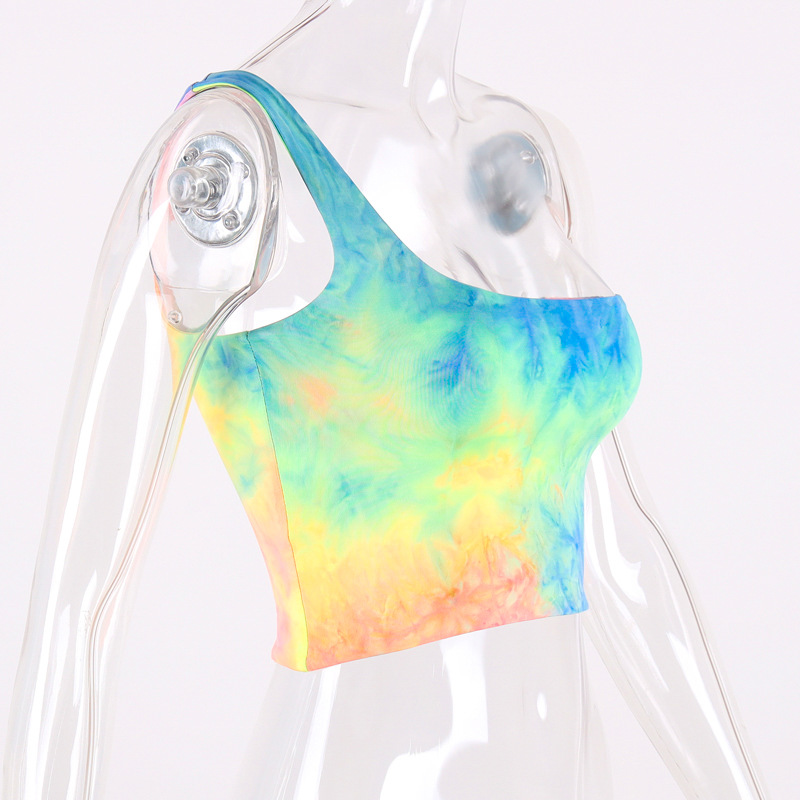 Summer Amazon hot selling women sexy one-shoulder tie-dye vest women hair replacement
