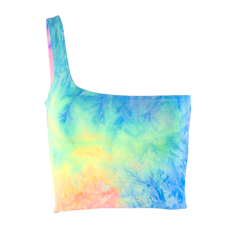 Summer Amazon hot selling women sexy one-shoulder tie-dye vest women hair replacement