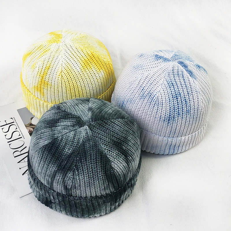 Woolen Cap Men&#039;s Cool Popular Brand Tie-Dye Craft Autumn and Winter Knitted Hat Hip-Hop Street Hat Autumn Closed Toe Beanie Hat Tide