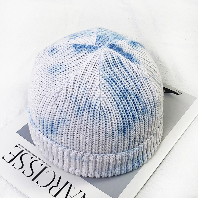 Woolen Cap Men&#039;s Cool Popular Brand Tie-Dye Craft Autumn and Winter Knitted Hat Hip-Hop Street Hat Autumn Closed Toe Beanie Hat Tide