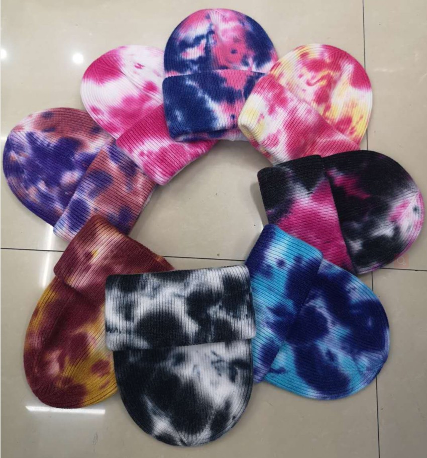 2020 European and American Insebay Amazon Etsy Hot Tie-Dye Knitted Hat Skullcap Brimless Woolen Cap Spot