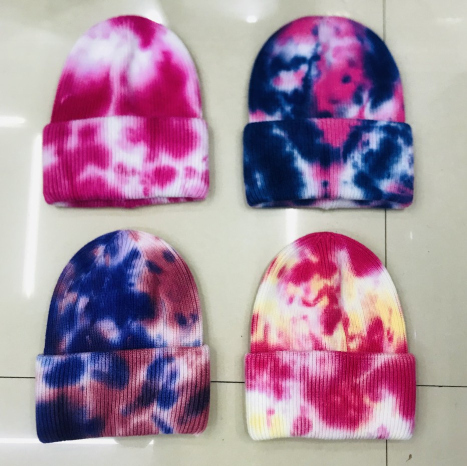 2020 European and American Insebay Amazon Etsy Hot Tie-Dye Knitted Hat Skullcap Brimless Woolen Cap Spot