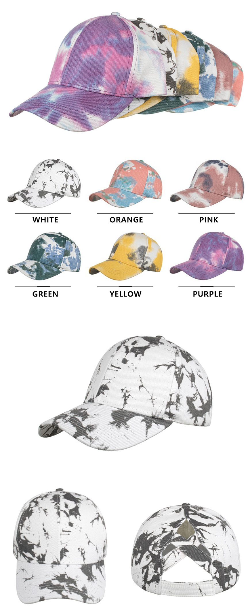 Unisex Tie Dye Baseball Hat Casual Polyester Sports Cap Whol