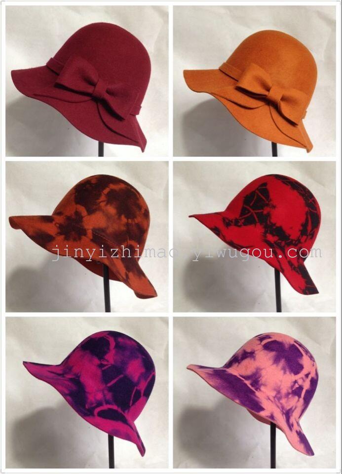 Wool felt tie dye ladies bucket Hat wool felt Bowler Hat fisherman Hat