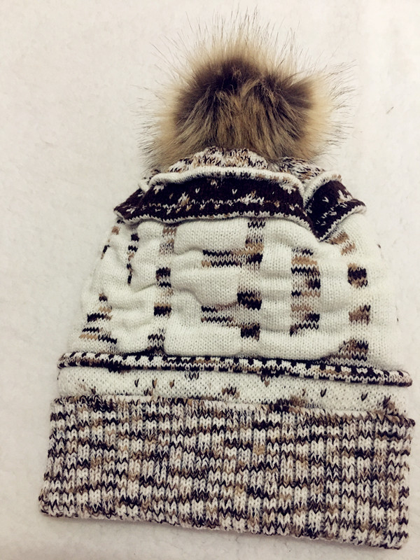 Winter European American Style Knitted Letter Jacquard Warm Women's Hat Plush Lining Big Fur Ball Men's Section-Dye String Hat