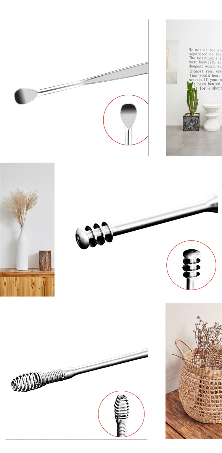 Stainless Steel Ear Pick 6-Piece Ear Spoon 5-Piece Set Earpick Spiral Spring Ear Spoon Set Ear Picking Tools Stainless Steel Ear Pick 6-Piece Ear Spoon 5-Piece Set Earpick Spiral Spring Ear Spoon Set Ear Picking Tools