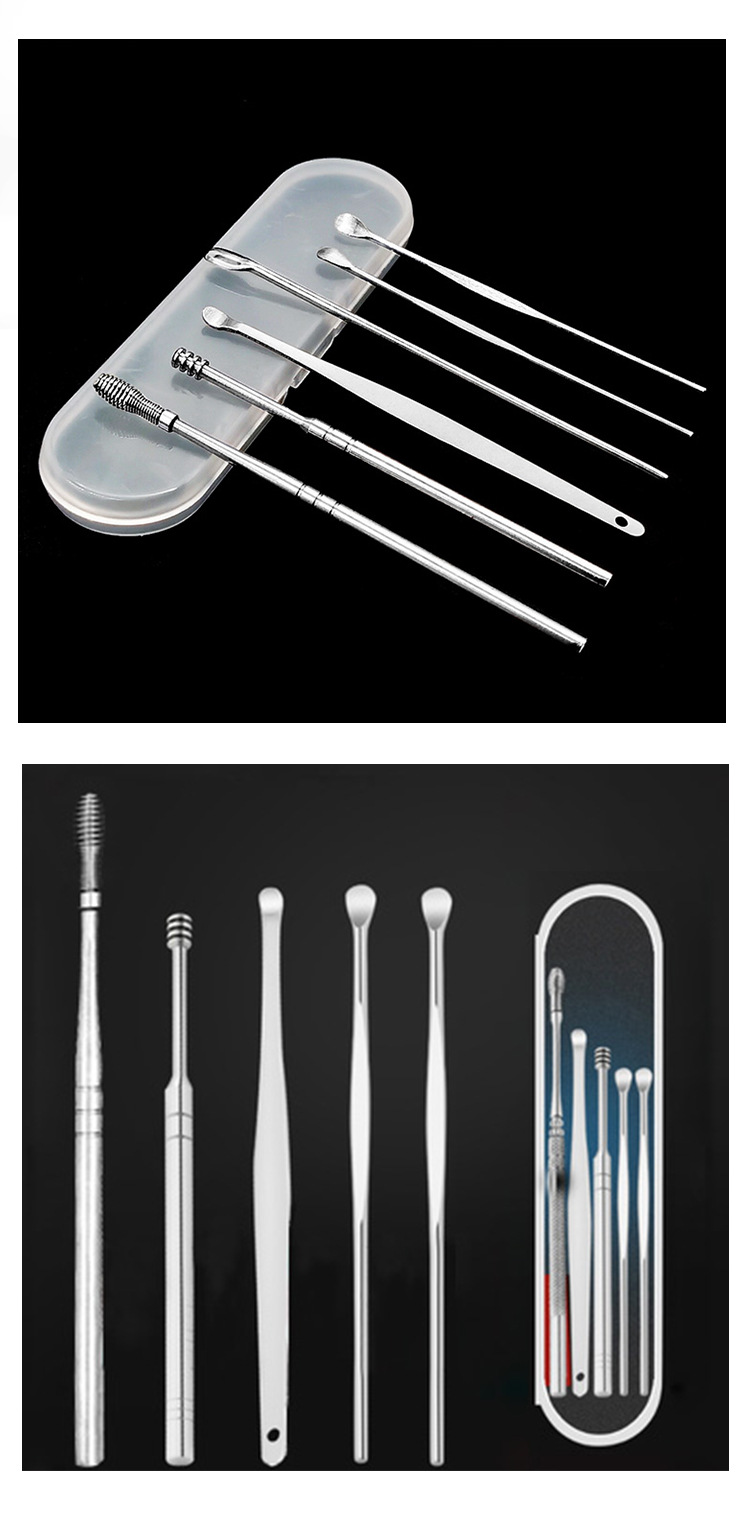 Stainless Steel Ear Pick 6-Piece Ear Spoon 5-Piece Set Earpick Spiral Spring Ear Spoon Set Ear Picking Tools Stainless Steel Ear Pick 6-Piece Ear Spoon 5-Piece Set Earpick Spiral Spring Ear Spoon Set Ear Picking Tools